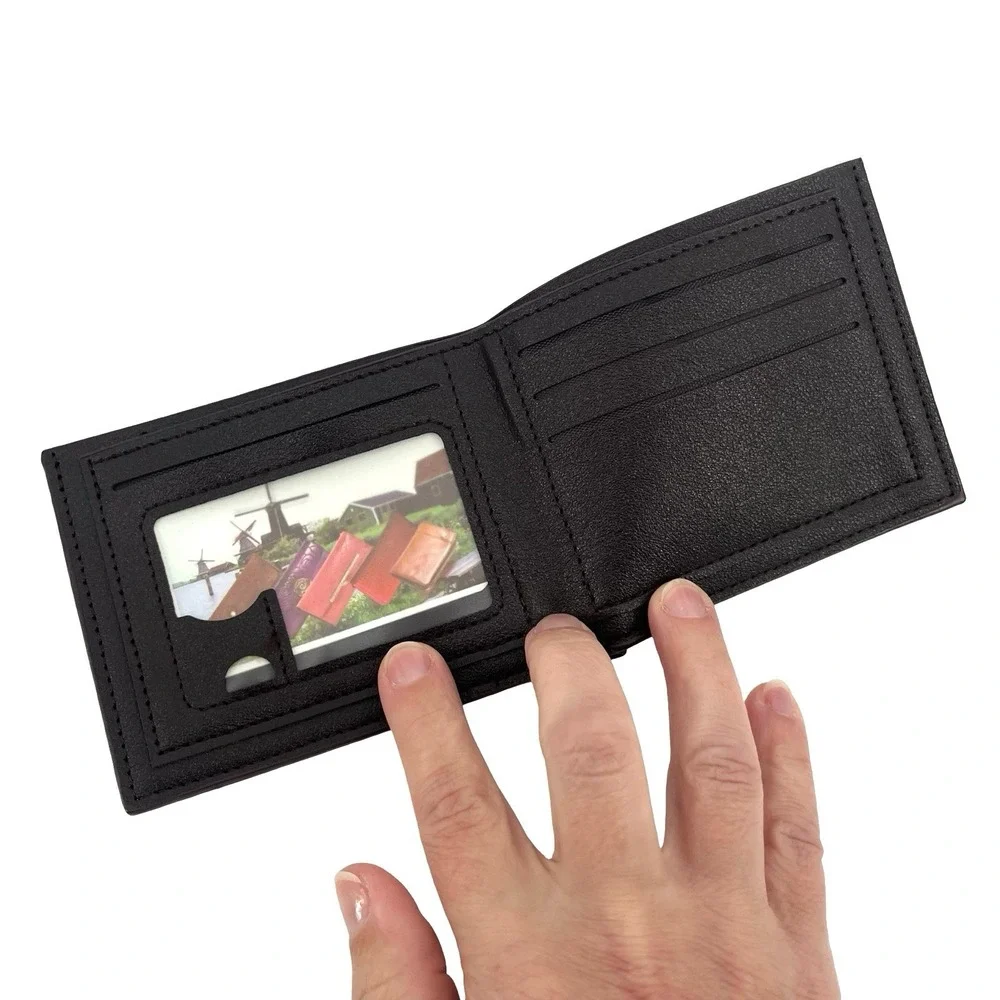Men's Brown Bifold Wallet Money Clip Geometric Pattern Credit Card ID Window